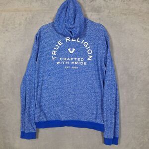 True Religion hoodie womens full zip blue XL double sided graphic